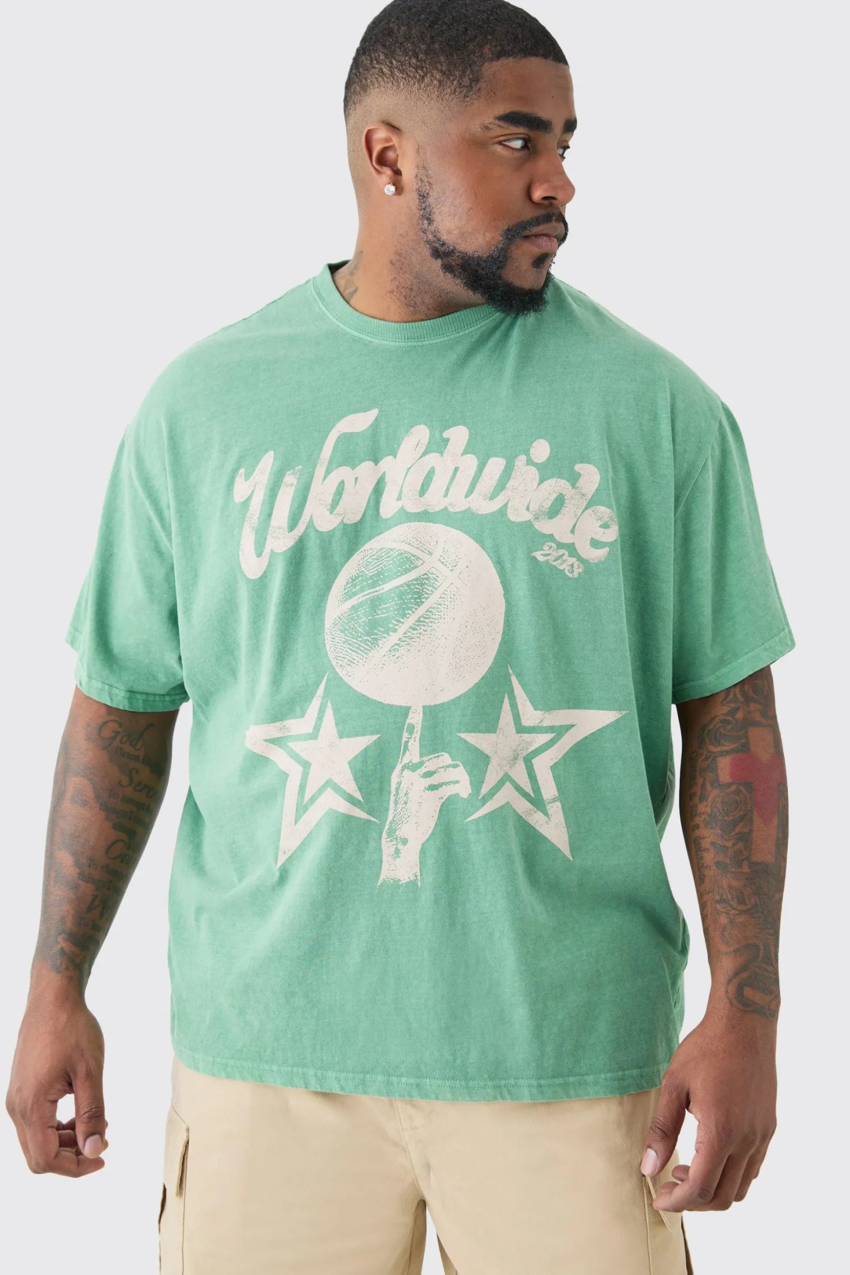 Plus Worldwide Baseball T-shirt In Green | BoohooMAN UK