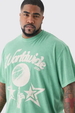 Plus Worldwide Baseball T-shirt In Green | BoohooMAN UK