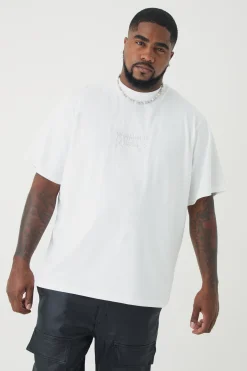 Plus Worldwide Debossed T-shirt In White | BoohooMAN UK