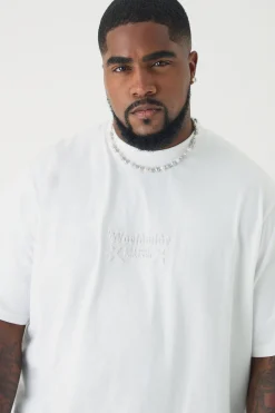 Plus Worldwide Debossed T-shirt In White | BoohooMAN UK