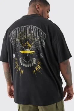 Plus Worldwide Eagle T-shirt In Black | BoohooMAN UK