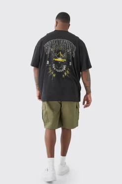 Plus Worldwide Eagle T-shirt In Black | BoohooMAN UK
