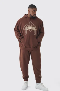 Plus Worldwide Gothic Cross Hoodie & Relaxed Fit Jogger Tracksuit | BoohooMAN UK