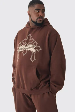 Plus Worldwide Gothic Cross Hoodie & Relaxed Fit Jogger Tracksuit | BoohooMAN UK