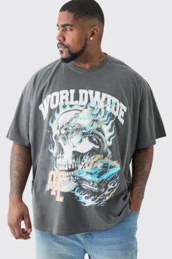 Plus Worldwide Gothic T-shirt In Acid Wash | BoohooMAN UK