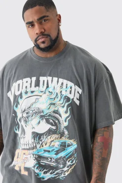 Plus Worldwide Gothic T-shirt In Acid Wash | BoohooMAN UK
