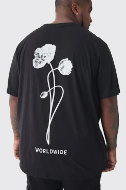 Plus Worldwide Rose Graphic T-Shirt | BoohooMAN UK
