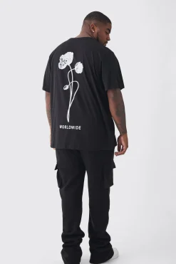Plus Worldwide Rose Graphic T-Shirt | BoohooMAN UK