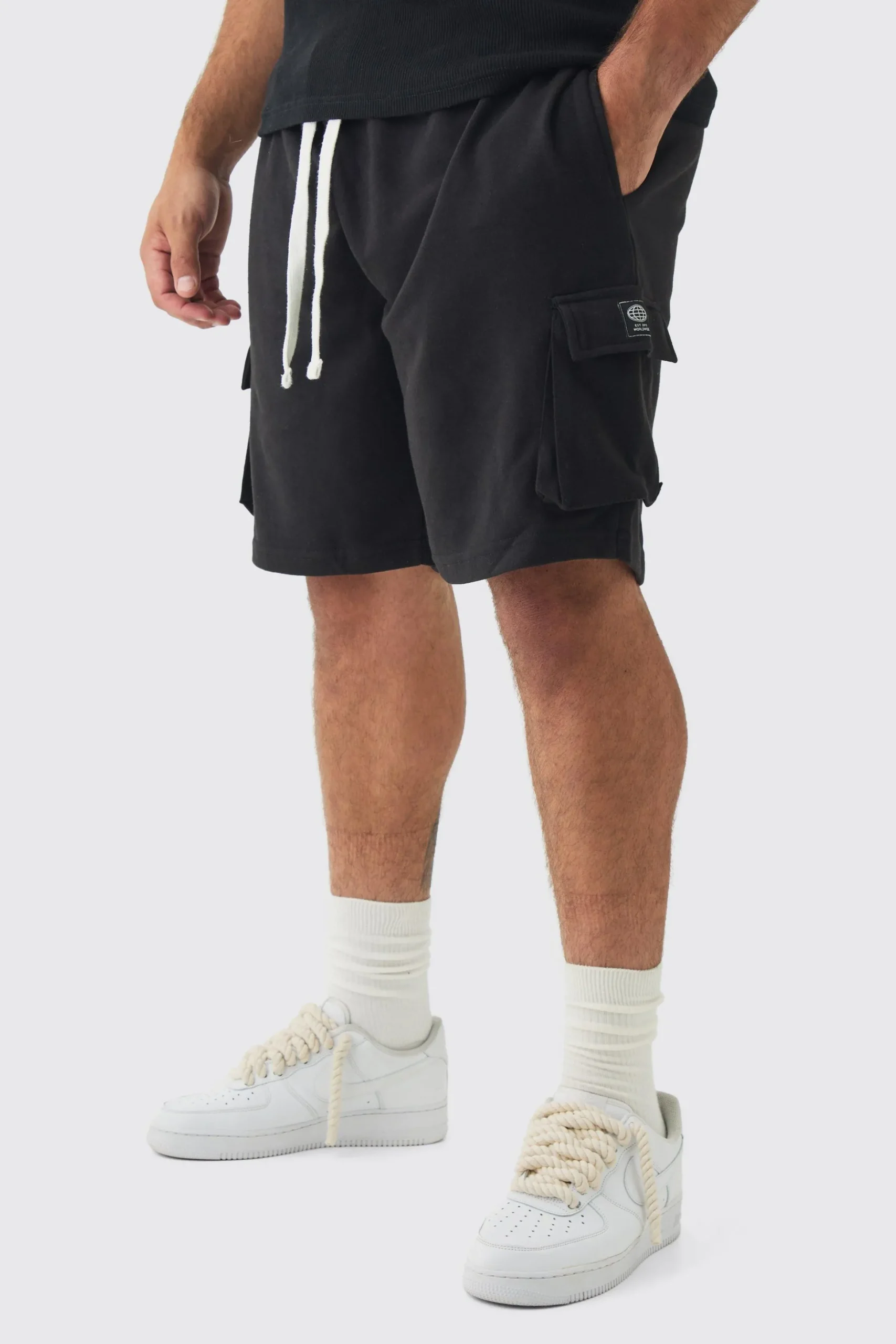 Plus Woven Tab Relaxed Fit Cargo Shorts | BoohooMAN UK