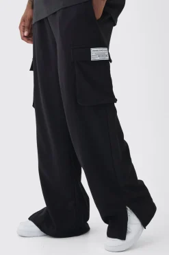 Plus Woven Tab Split Hem Relaxed Cargo Joggers | BoohooMAN UK