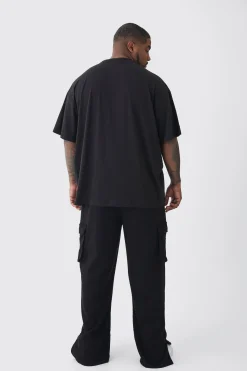Plus Woven Tab Split Hem Relaxed Cargo Joggers | BoohooMAN UK
