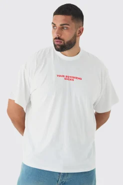 Plus Your Boyfriend Sucks Oversized T-shirt In White | BoohooMAN UK