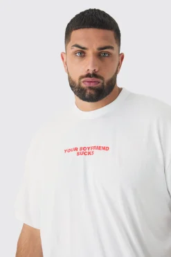 Plus Your Boyfriend Sucks Oversized T-shirt In White | BoohooMAN UK
