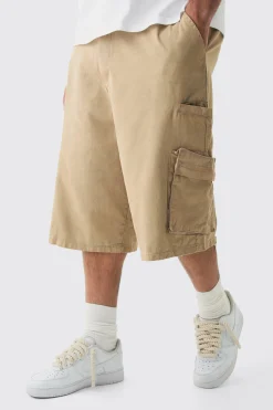 Plus Zip Detail Acid Wash Twill Jorts | BoohooMAN UK