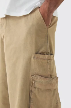 Plus Zip Detail Acid Wash Twill Jorts | BoohooMAN UK