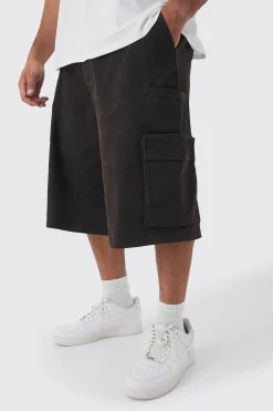 Plus Zip Detail Acid Wash Twill Jorts | BoohooMAN UK