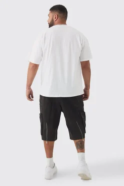 Plus Zip Detail Acid Wash Twill Jorts | BoohooMAN UK
