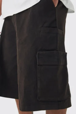 Plus Zip Detail Acid Wash Twill Jorts | BoohooMAN UK