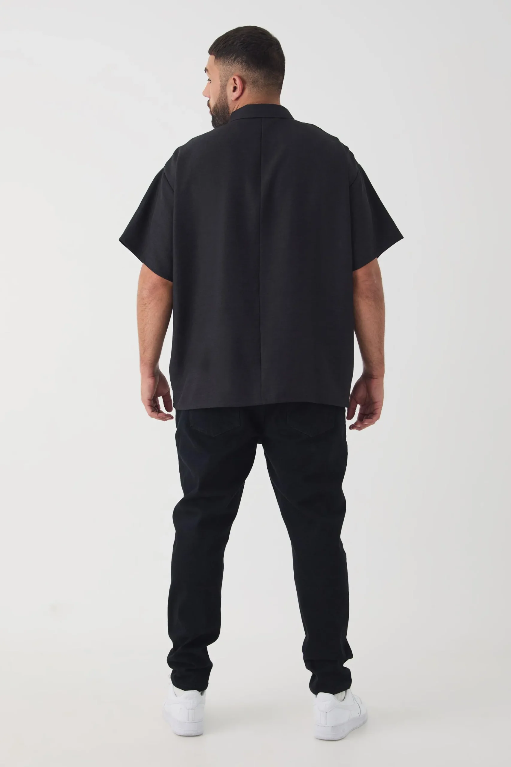 Plus Zip Up Linen Polo In Black | BoohooMAN UK