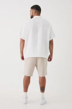 Plus Zip Up Linen Polo In White | BoohooMAN UK