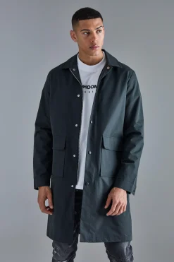 Pocket Detail Mid Length Mac | BoohooMAN UK