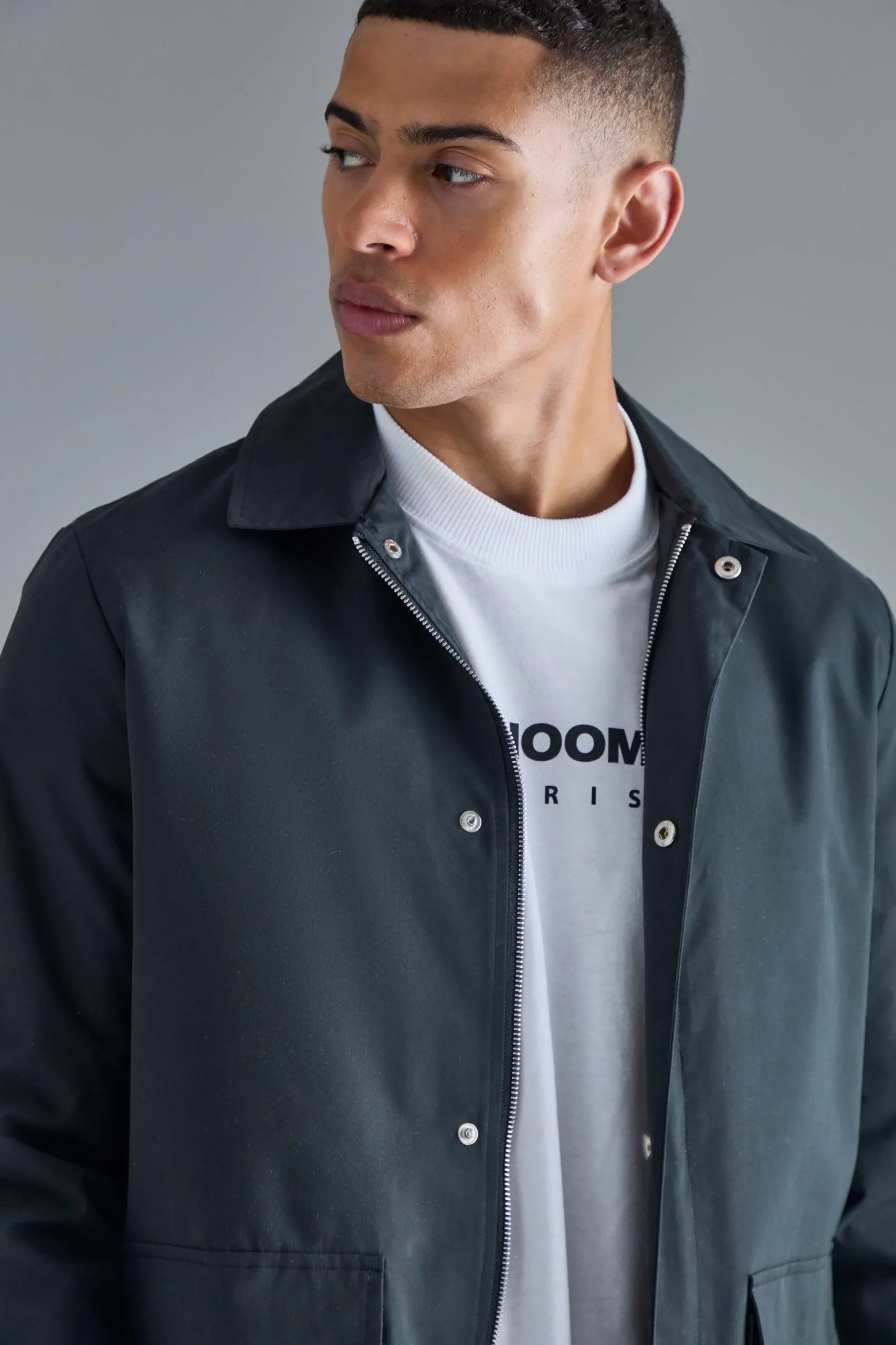 Pocket Detail Mid Length Mac | BoohooMAN UK