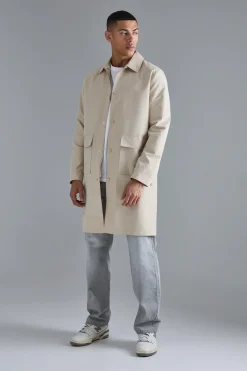 Pocket Detail Mid Length Mac | BoohooMAN UK