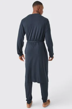Premium Modal Mix Relaxed Robe, T-shirt & Lounge Bottom Set | BoohooMAN UK