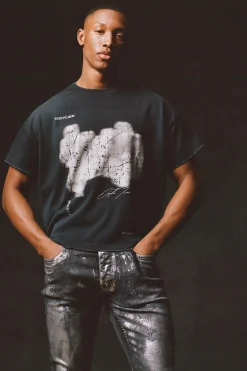 Premium Oversized Cropped Baby Washed & Printed T-shirt | BoohooMAN UK