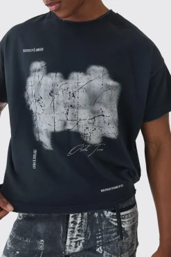 Premium Oversized Cropped Baby Washed & Printed T-shirt | BoohooMAN UK