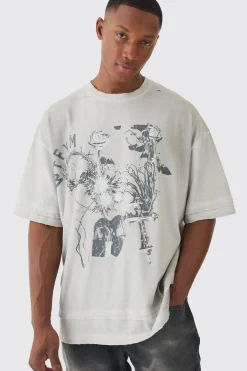 Premium Oversized Faux Layer Washed & Printed T-shirt | BoohooMAN UK