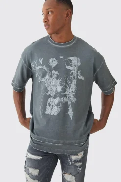 Premium Oversized Faux Layer Washed & Printed T-shirt | BoohooMAN UK