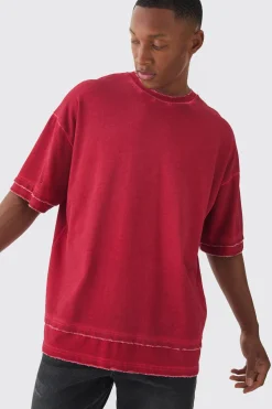 Premium Oversized Faux Layer Top Stitch Washed T-shirt | BoohooMAN UK