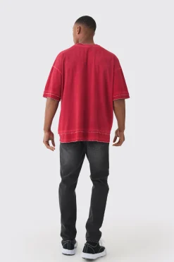 Premium Oversized Faux Layer Top Stitch Washed T-shirt | BoohooMAN UK