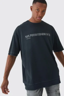 Premium Oversized Faux Layer Washed & Embroidered T-shirt | BoohooMAN UK