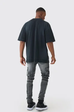 Premium Oversized Faux Layer Washed & Embroidered T-shirt | BoohooMAN UK