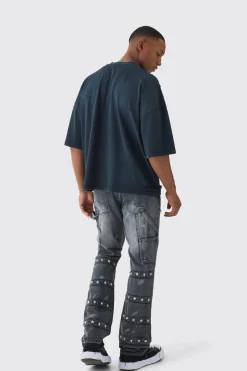 Premium Oversized V Neck Dropped Shoulder Top Stitched Washed T-shirt | BoohooMAN UK