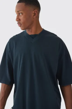 Premium Oversized V Neck Dropped Shoulder Top Stitched Washed T-shirt | BoohooMAN UK