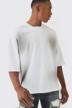 Premium Oversized V Neck Dropped Shoulder Top Stitched, Washed T-shirt | BoohooMAN UK