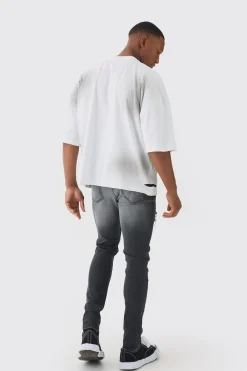 Premium Oversized V Neck Dropped Shoulder Top Stitched, Washed T-shirt | BoohooMAN UK