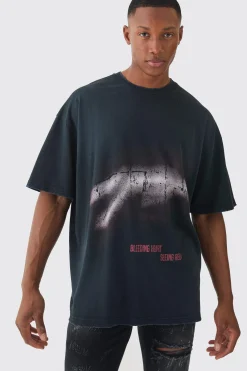 Premium Oversized Washed & Printed T-shirt | BoohooMAN UK