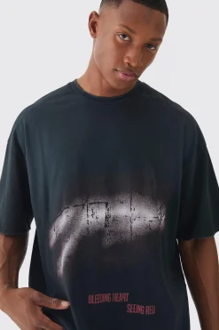 Premium Oversized Washed & Printed T-shirt | BoohooMAN UK