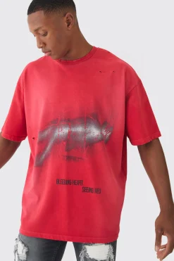 Premium Oversized Washed & Printed T-shirt | BoohooMAN UK