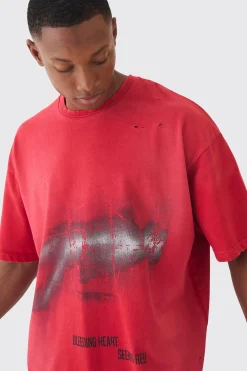 Premium Oversized Washed & Printed T-shirt | BoohooMAN UK