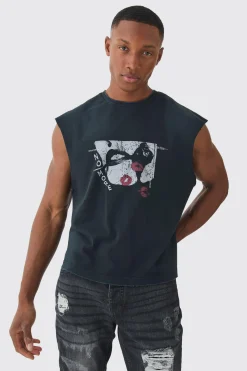 Premium Oversized Washed & Printed Boxy Tank | BoohooMAN UK