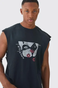 Premium Oversized Washed & Printed Boxy Tank | BoohooMAN UK