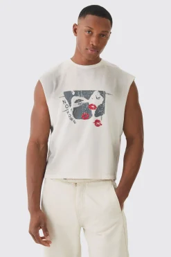 Premium Oversized Washed & Printed Boxy Tank | BoohooMAN UK