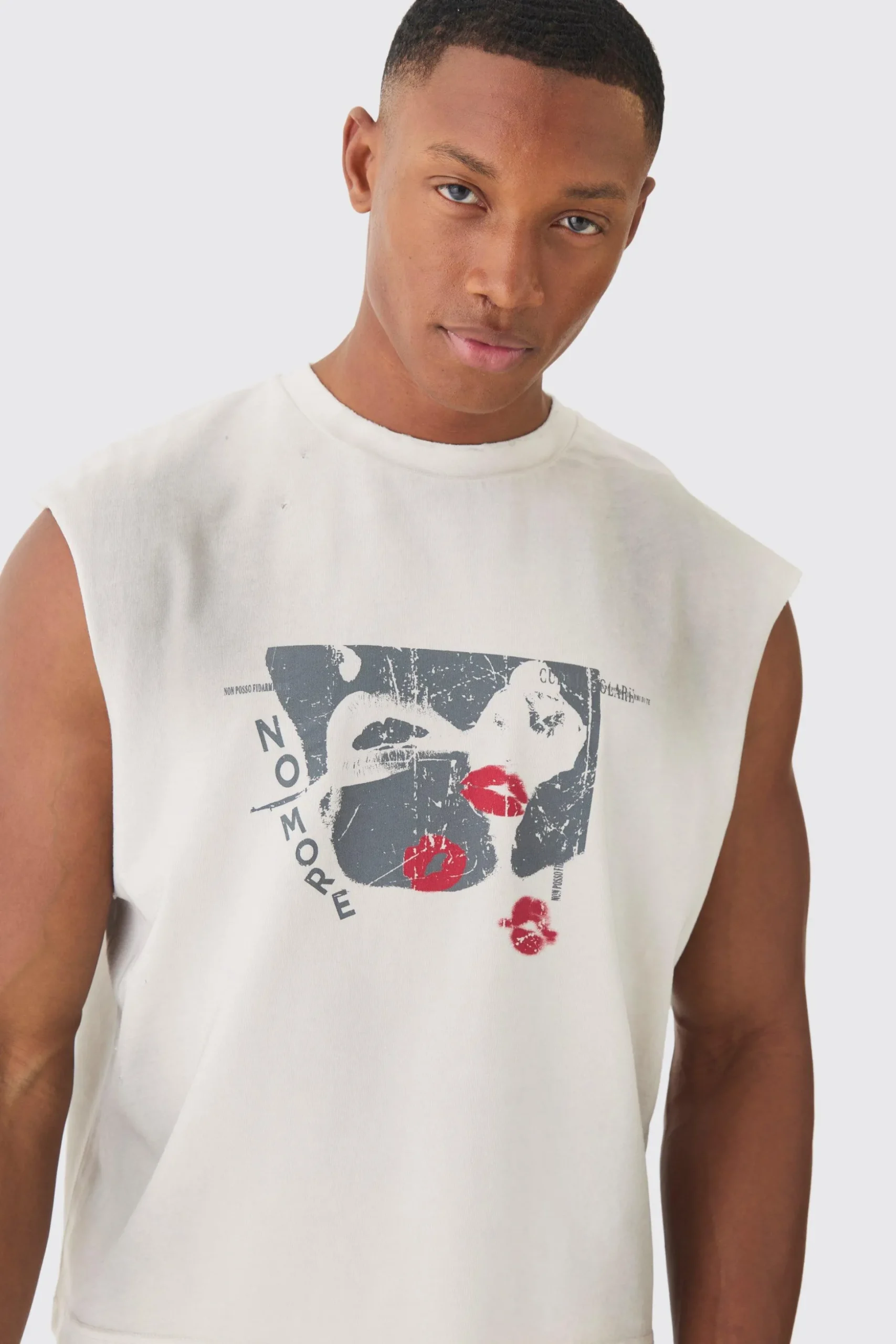 Premium Oversized Washed & Printed Boxy Tank | BoohooMAN UK