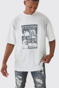 Premium Oversized Washed & Printed T-shirt | BoohooMAN UK