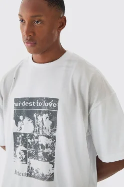 Premium Oversized Washed & Printed T-shirt | BoohooMAN UK